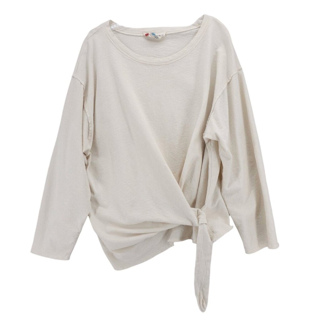FREE PEOPLE BEACH Off White Oversized Front Knot Top Long Sleeve XL